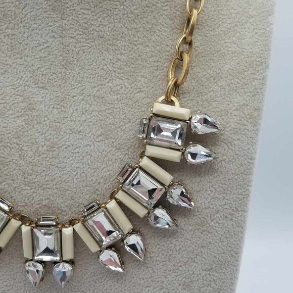 J Crew Clear Crystal White Stone Art Deco Necklace - Picture 5 of 12